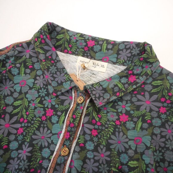 NWT Natural Life Christa Knit Cotton Mini Dress Dark Floral Size XL Button-up - Picture 10 of 12